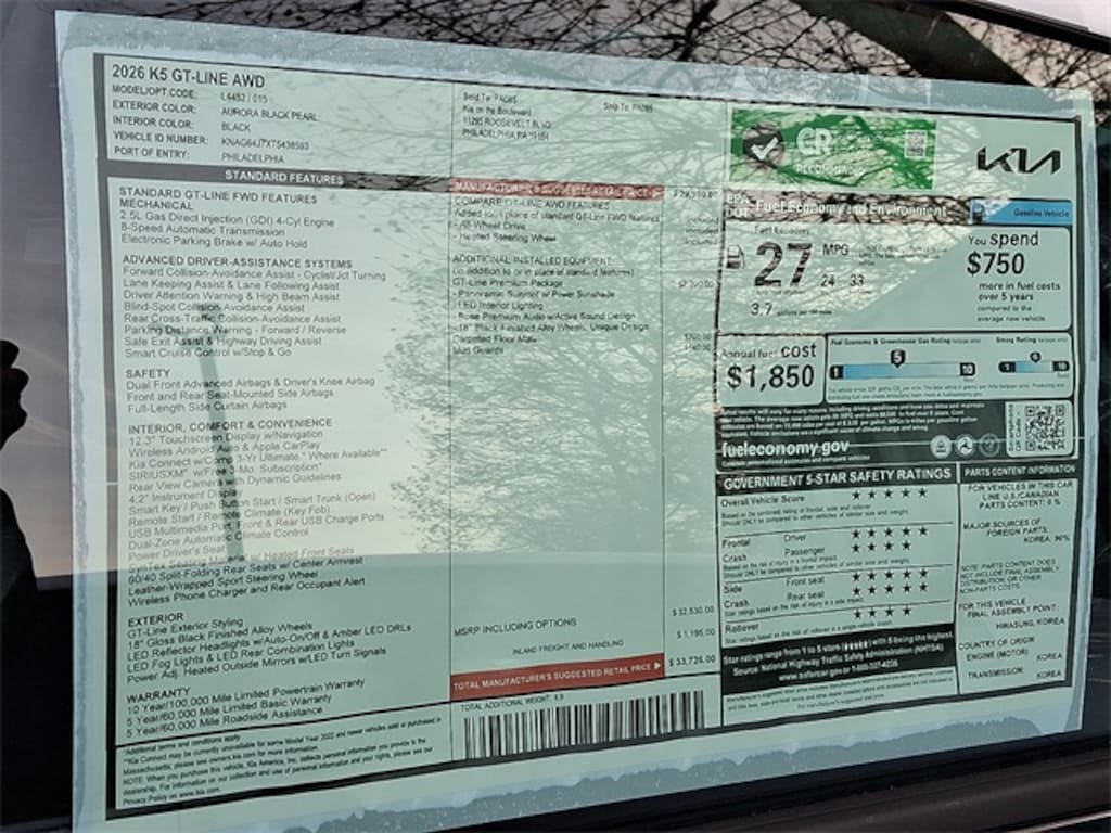 New 2026 Kia K5 GT-Line Sedan