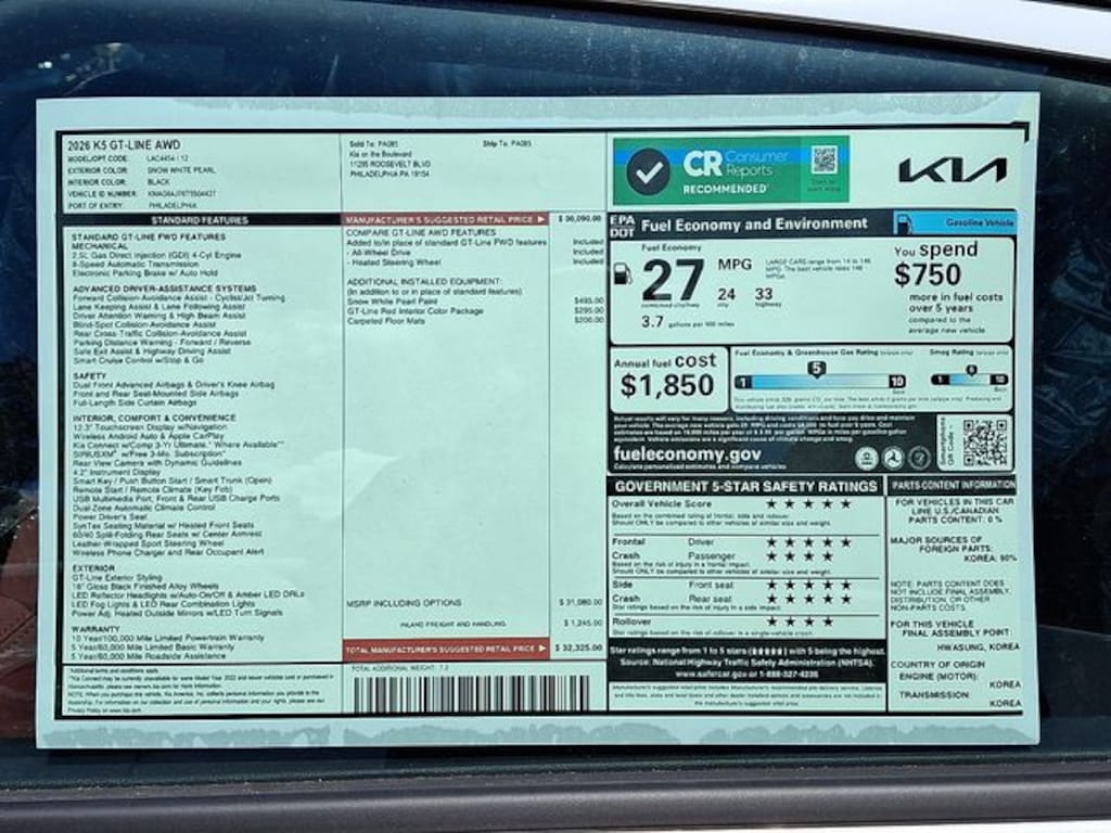 New 2026 Kia K5 GT-Line Sedan