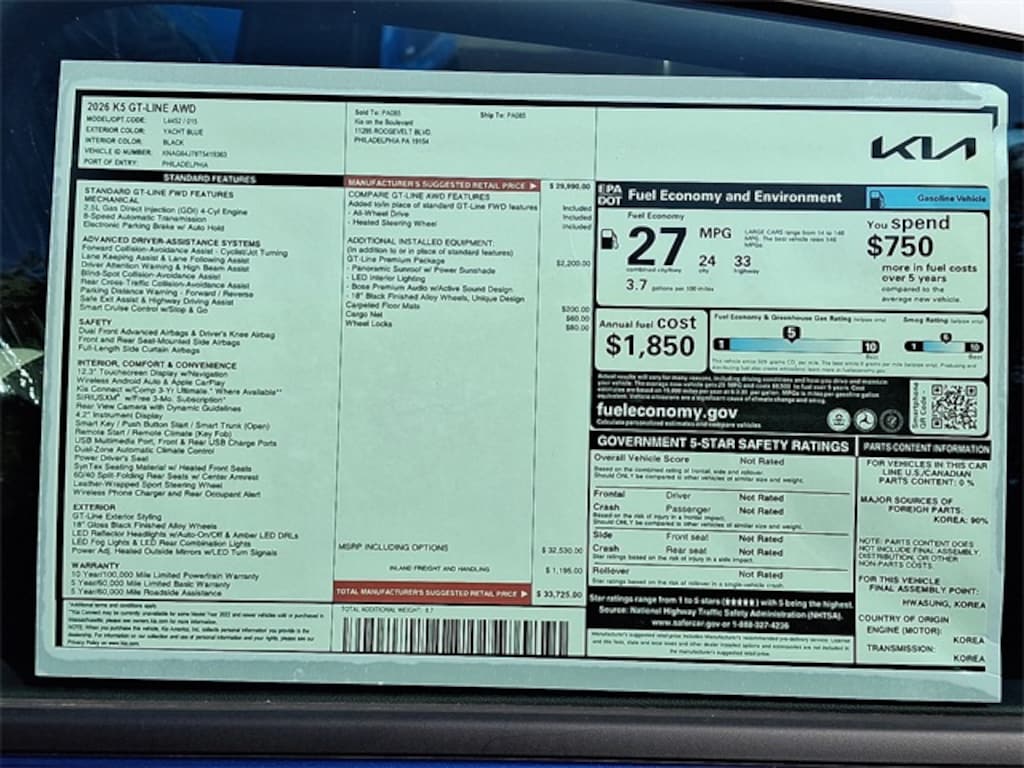 New 2026 Kia K5 GT-Line Sedan