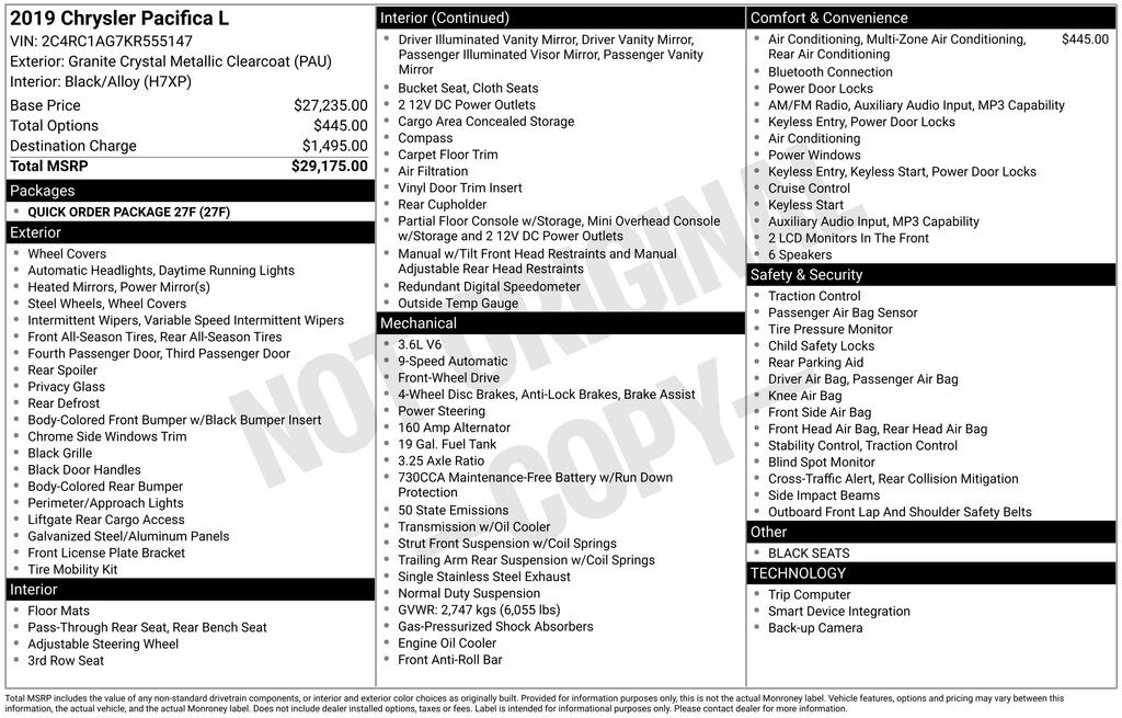 Used 2019 Chrysler Pacifica L Van Passenger Van