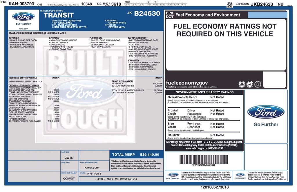 Used 2018 Ford Transit-250 Base w/Sliding Pass-Side Cargo Door Van