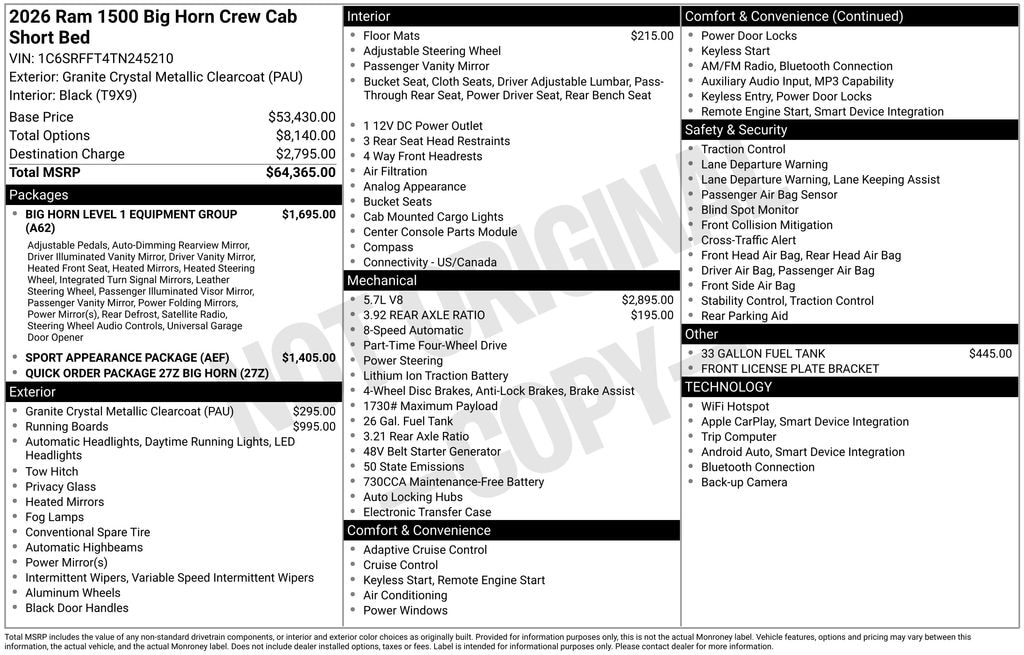 New 2026 Ram 1500 Big Horn/Lone Star Pickup