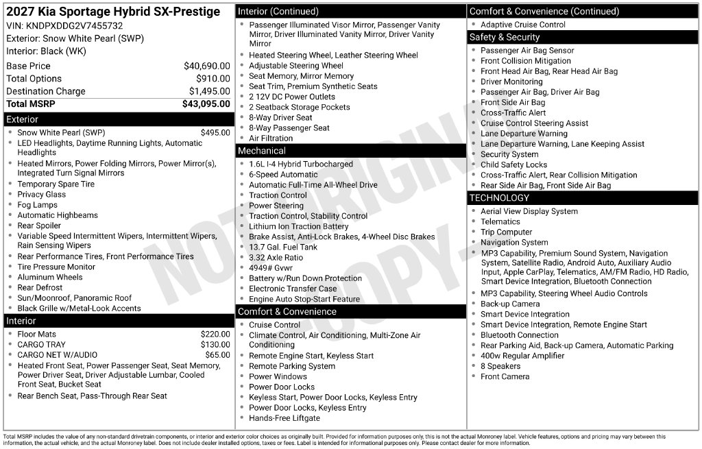 New 2027 Kia Sportage Hybrid SX-Prestige SUV
