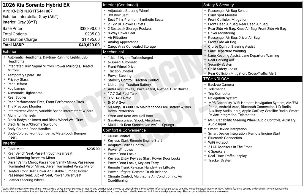 2026 Kia Sorento Hybrid EX SUV