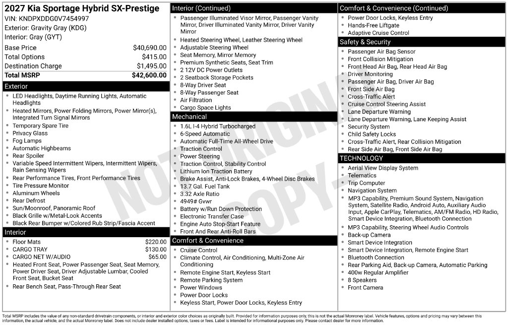 New 2027 Kia Sportage Hybrid SX-Prestige SUV