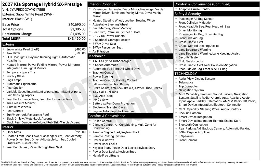 New 2027 Kia Sportage Hybrid SX-Prestige SUV
