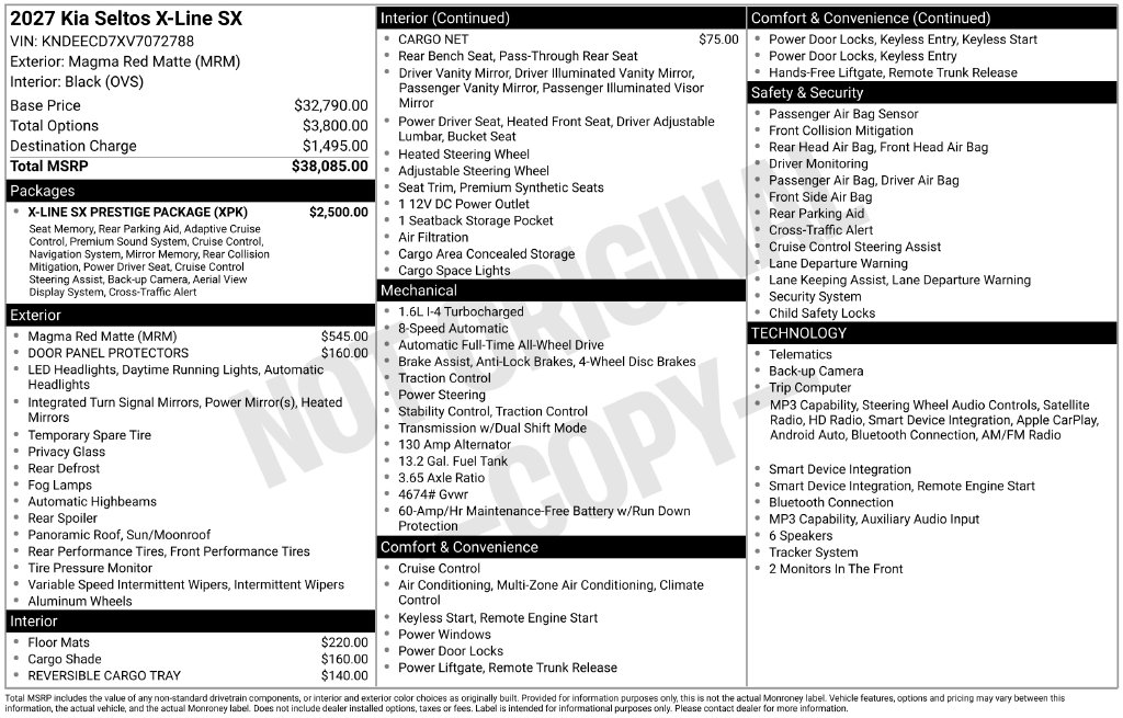 New 2027 Kia Seltos X-Line SX SUV