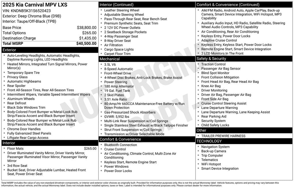 Certified 2025 Kia Carnival LXS Minivan/Van