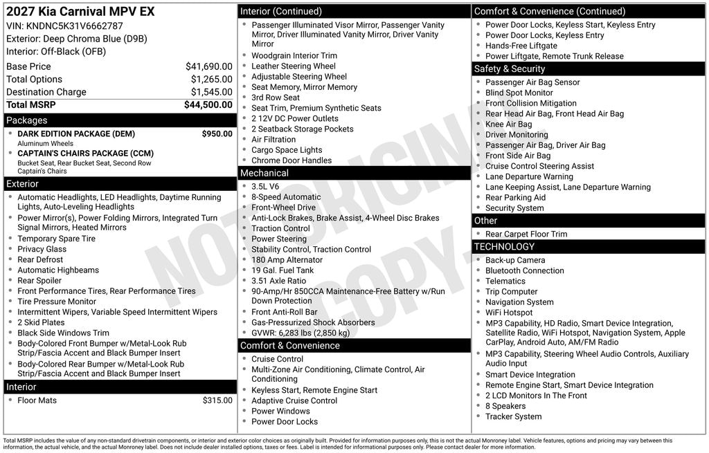 New 2027 Kia Carnival EX Minivan/Van