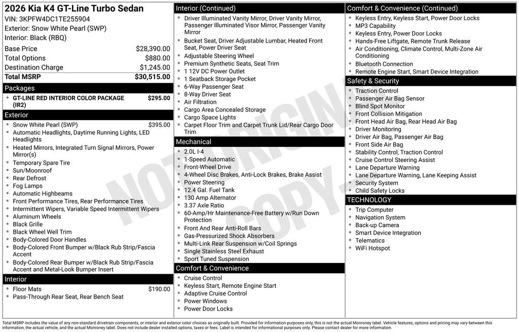 New 2026 Kia K4 GT-Line Turbo Sedan