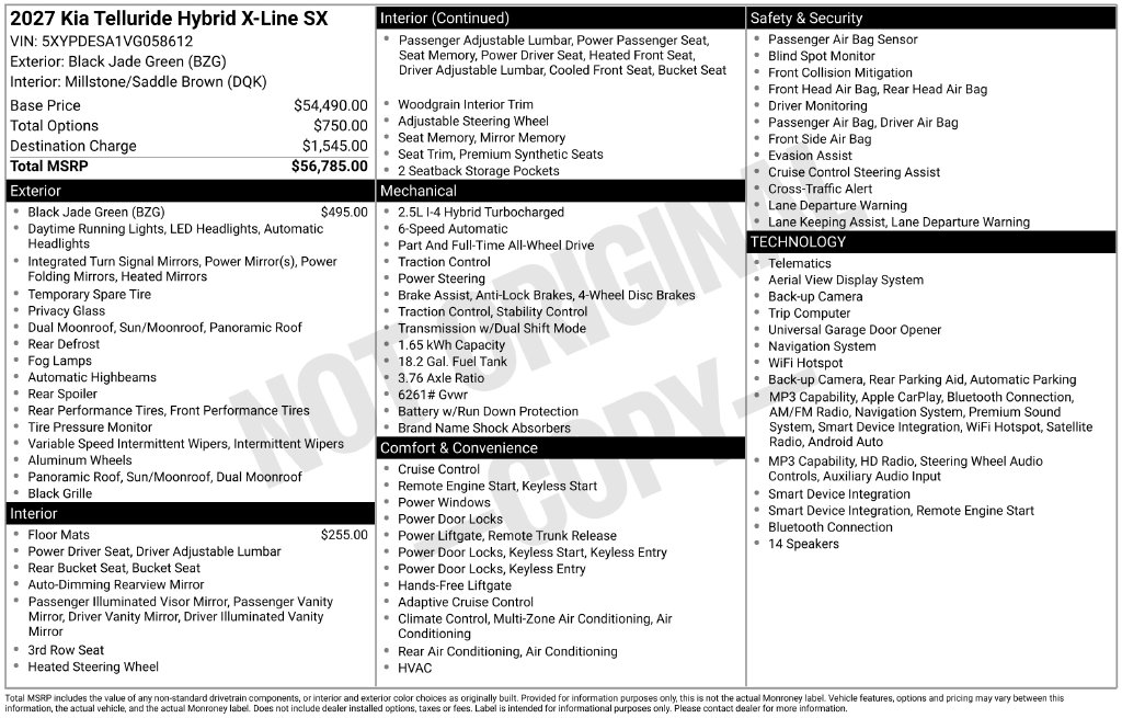 New 2027 Kia Telluride Hybrid X-Line SX SUV
