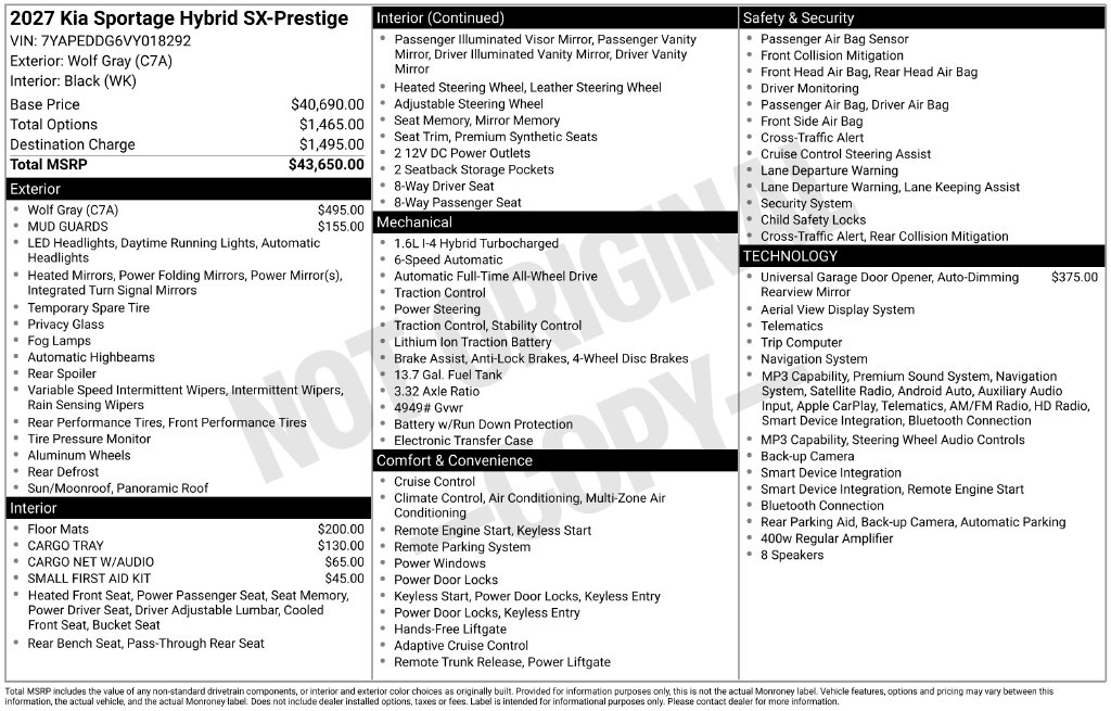New 2027 Kia Sportage Hybrid SX-Prestige SUV