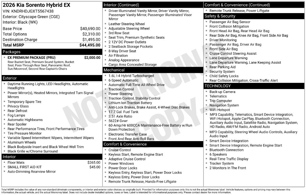New 2026 Kia Sorento Hybrid EX SUV