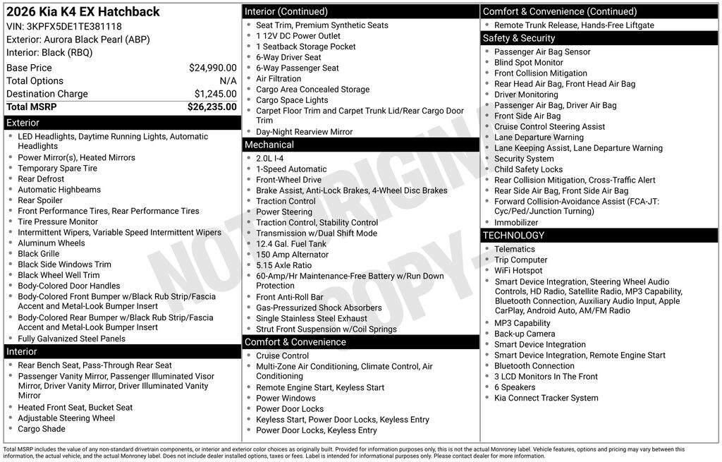 New 2026 Kia K4 EX Hatchback