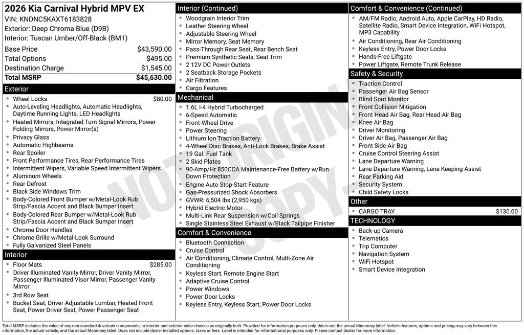 New 2026 Kia Carnival Hybrid EX Minivan/Van