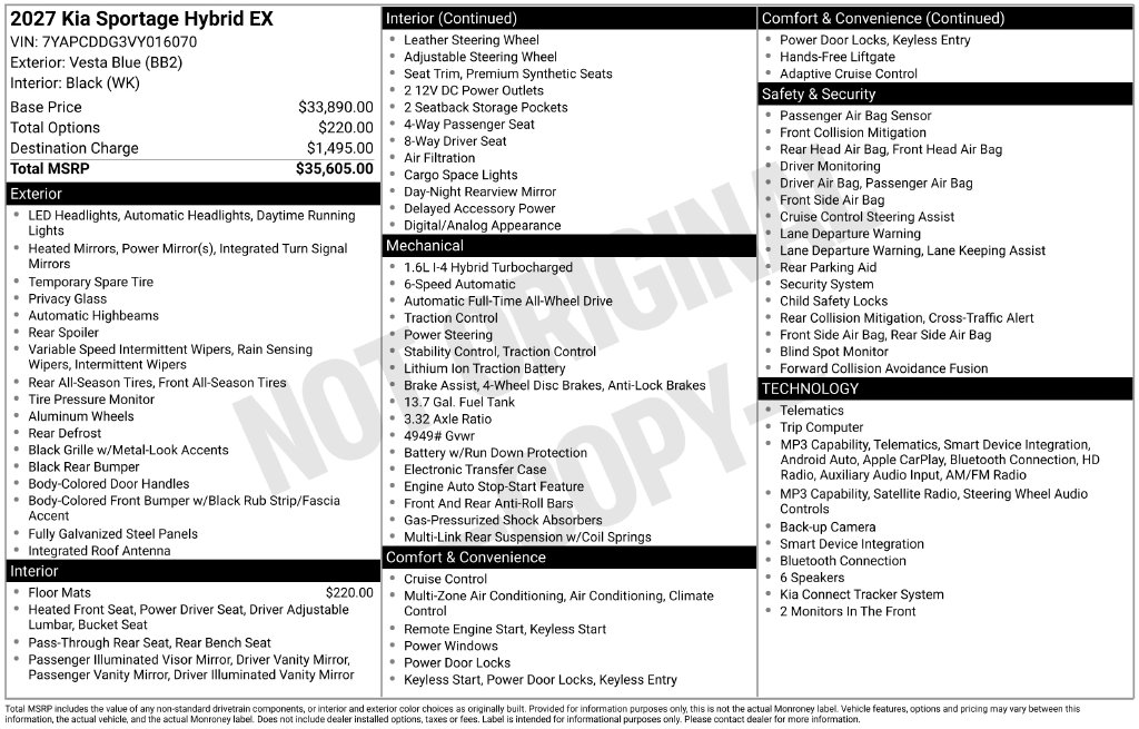 New 2027 Kia Sportage Hybrid EX SUV