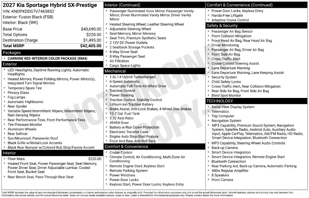 New 2027 Kia Sportage Hybrid SX-Prestige SUV