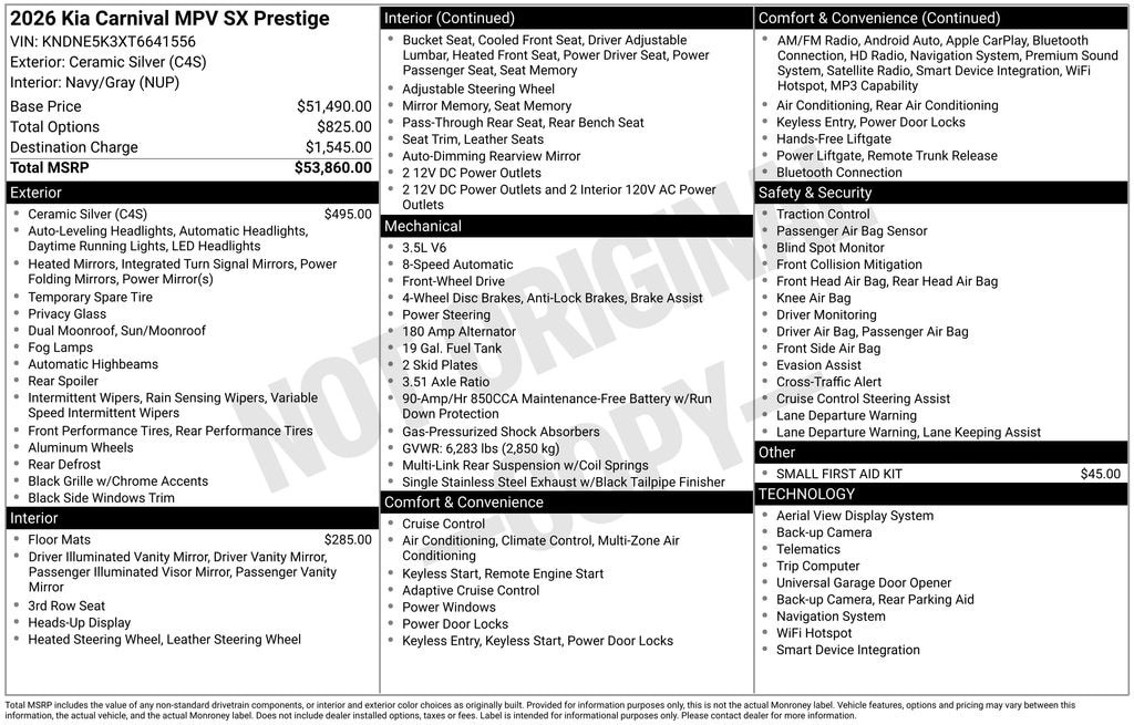 New 2026 Kia Carnival SX Prestige Minivan/Van
