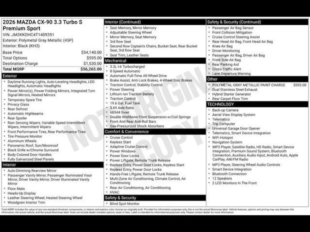 New 2026 Mazda CX-90 3.3 Turbo S Premium Sport SUV