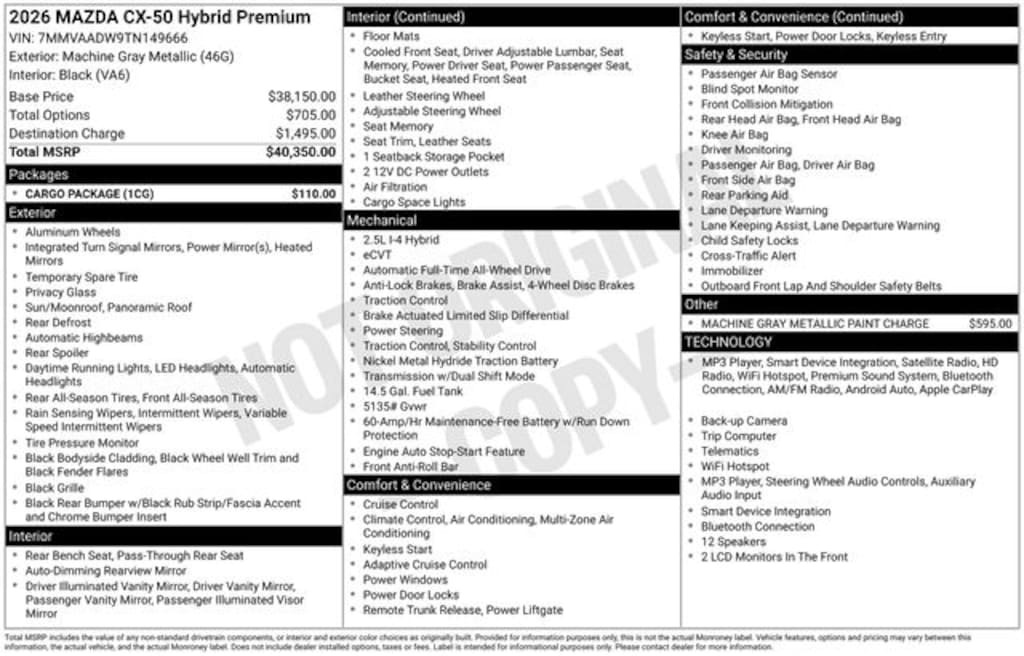 New 2026 Mazda CX-50 Hybrid Premium SUV
