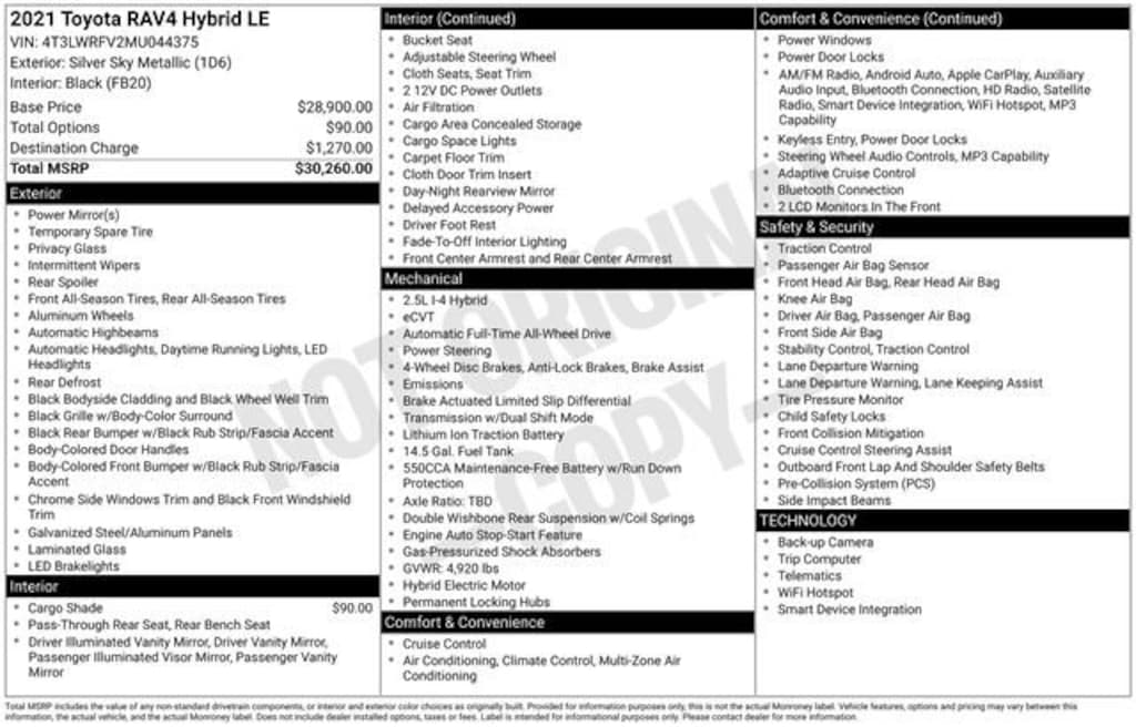 Used 2021 Toyota RAV4 Hybrid Hybrid LE SUV