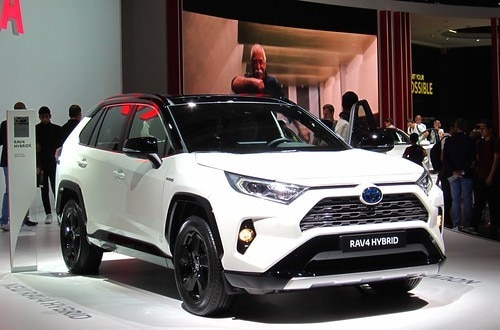 2021 Toyota RAV4 Hybrid in White at Auto Show