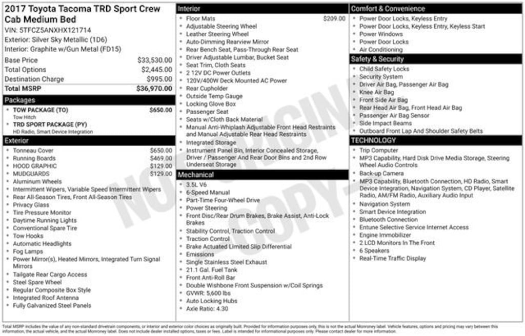 Certified 2017 Toyota Tacoma TRD Sport Truck Double Cab