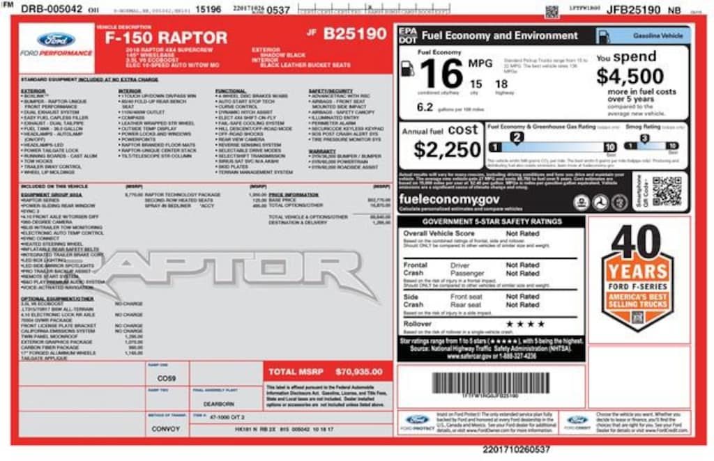 Used 2018 Ford F-150 Raptor Truck SuperCrew Cab