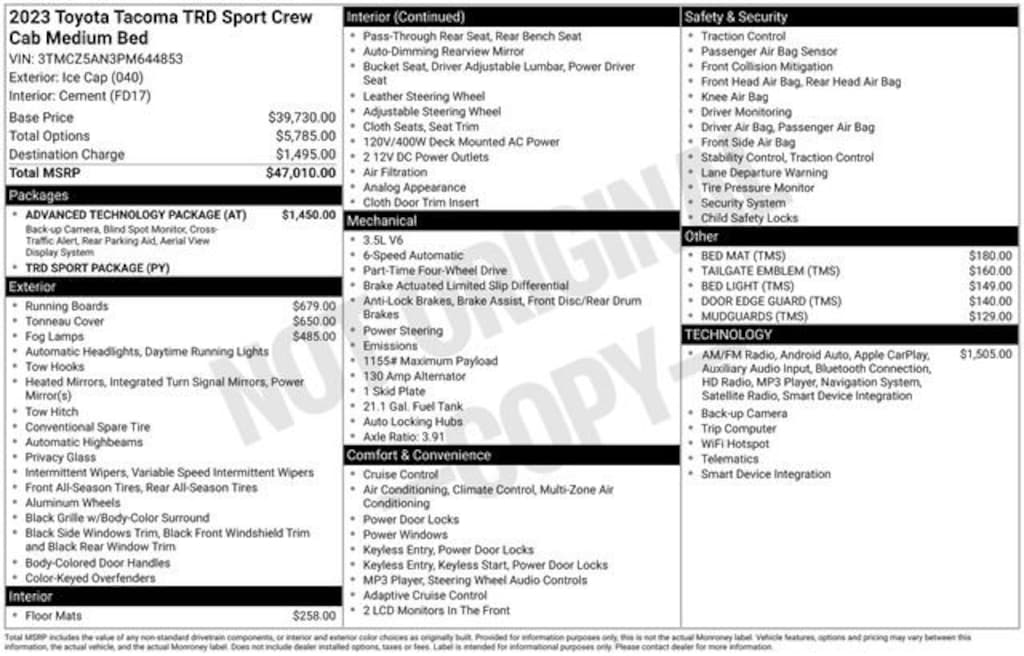 Certified 2023 Toyota Tacoma TRD Sport Truck Double Cab