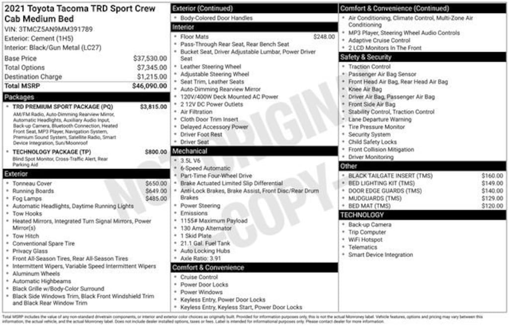 Used 2021 Toyota Tacoma TRD Sport Truck Double Cab