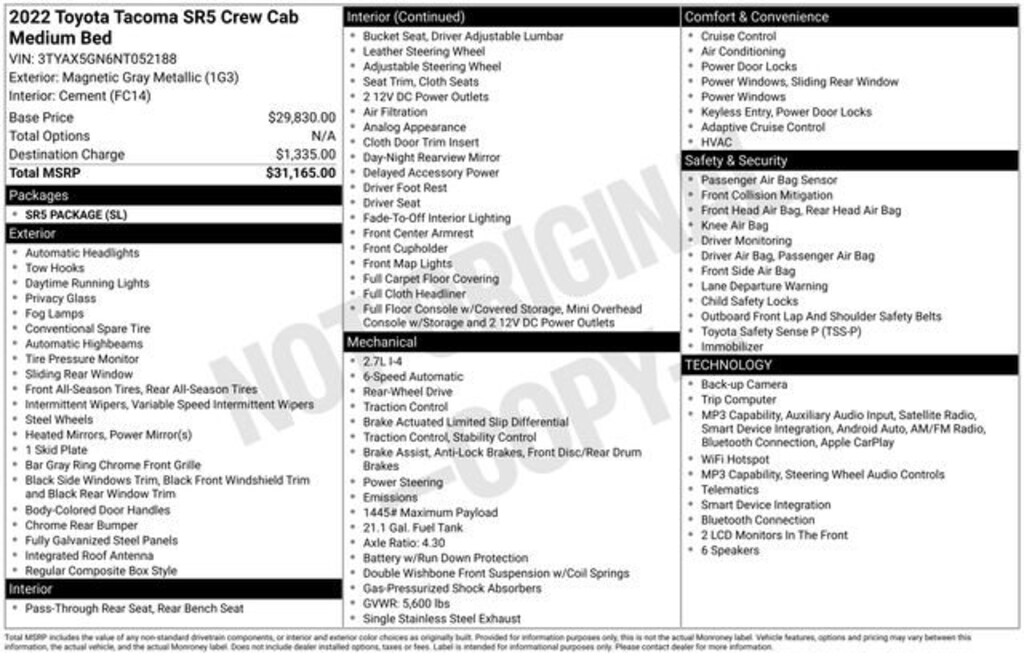 Used 2022 Toyota Tacoma SR5 Truck Double Cab