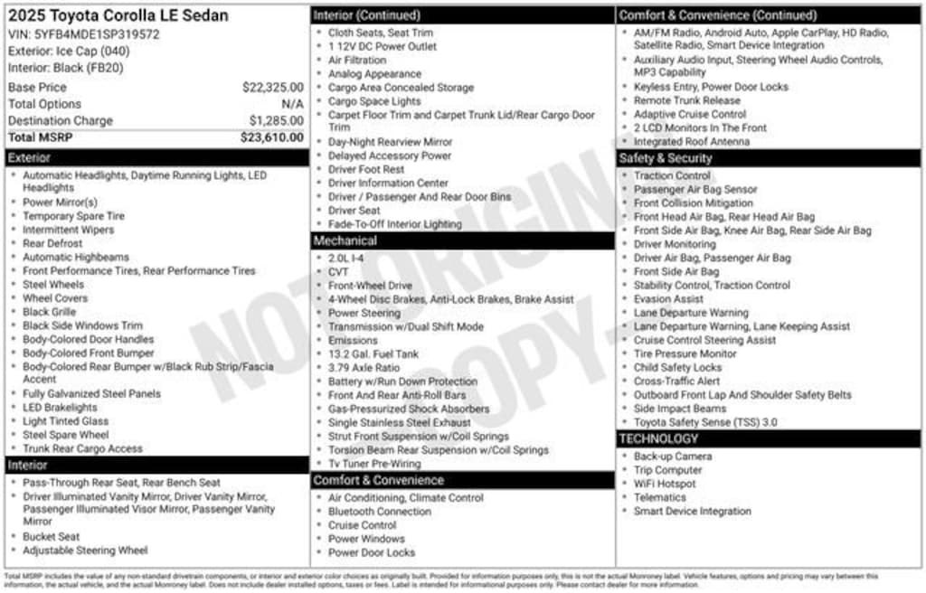 Used 2025 Toyota Corolla LE Sedan