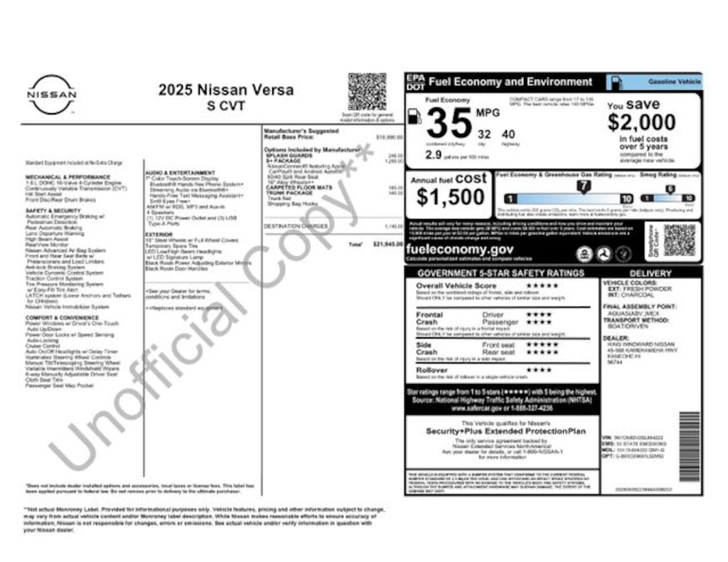 Used 2025 Nissan Versa 1.6 S Sedan