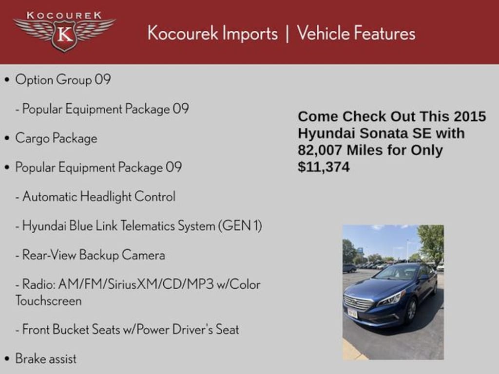 Used 2015 Hyundai Sonata SE Sedan