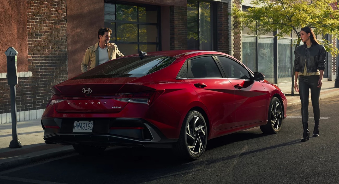 Red Hyundai Elantra sedan for sale at Koeppel Hyundai