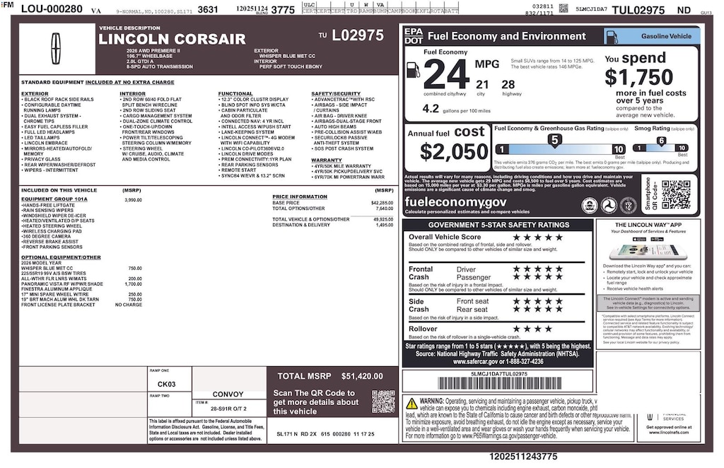 New 2026 Lincoln Corsair Premiere SUV