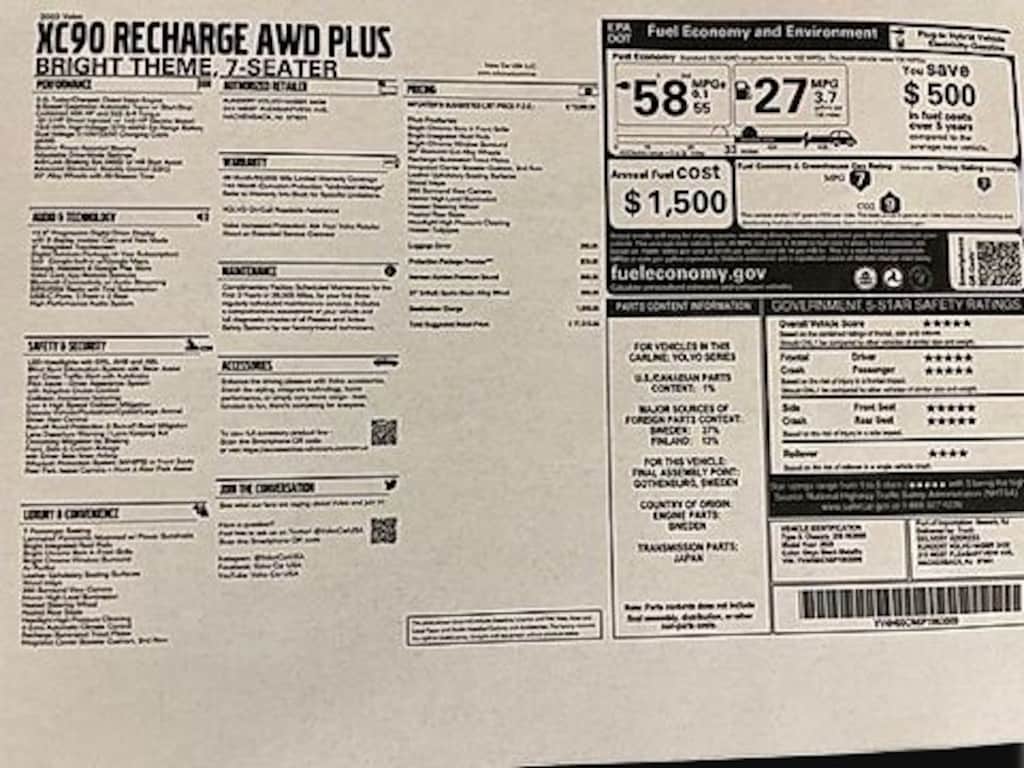 Certified 2023 Volvo XC90 Recharge Plug-In Hybrid Plus Bright Theme SUV