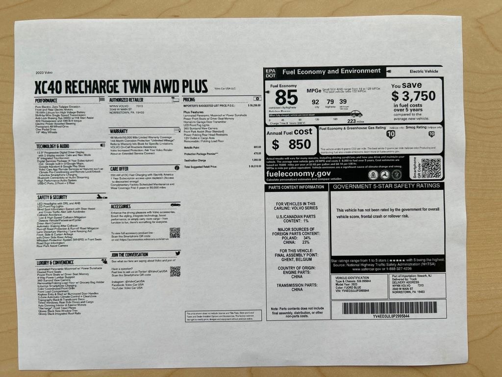 Certified 2023 Volvo XC40 Recharge Pure Electric Plus SUV