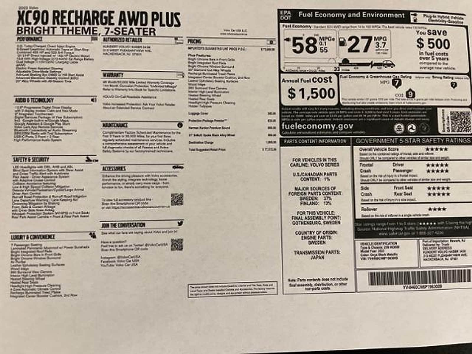 2023 Volvo XC90 Recharge Plug-In Hybrid Plus Bright Theme