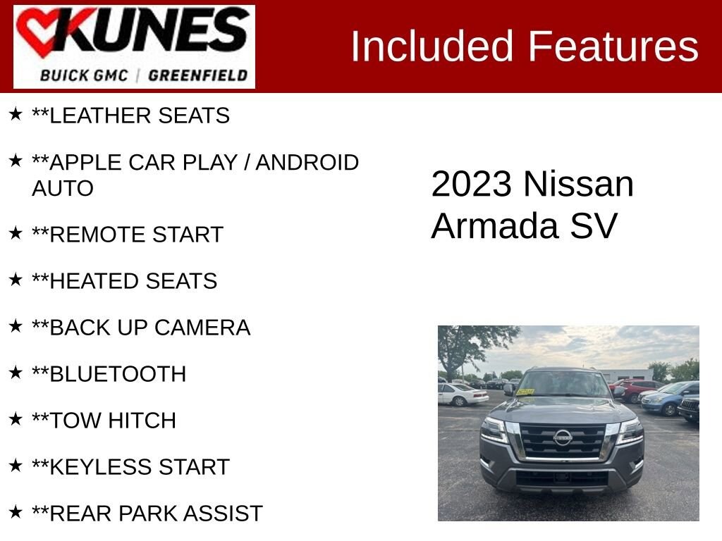 Used 2023 Nissan Armada SV with VIN JN8AY2AD0P9691132 for sale in Greenfield, WI