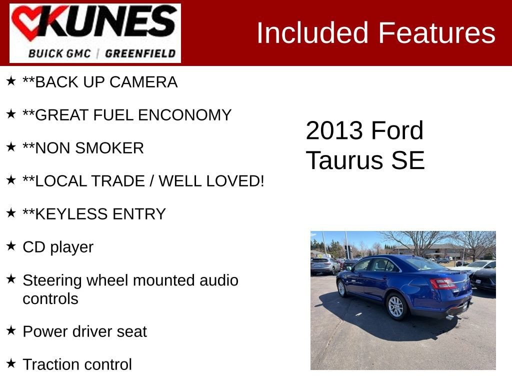 Used 2013 Ford Taurus SE with VIN 1FAHP2D85DG162851 for sale in Greenfield, WI