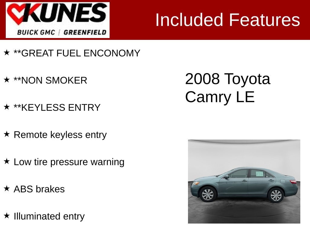 Used 2008 Toyota Camry LE with VIN 4T4BE46K88R017077 for sale in Greenfield, WI
