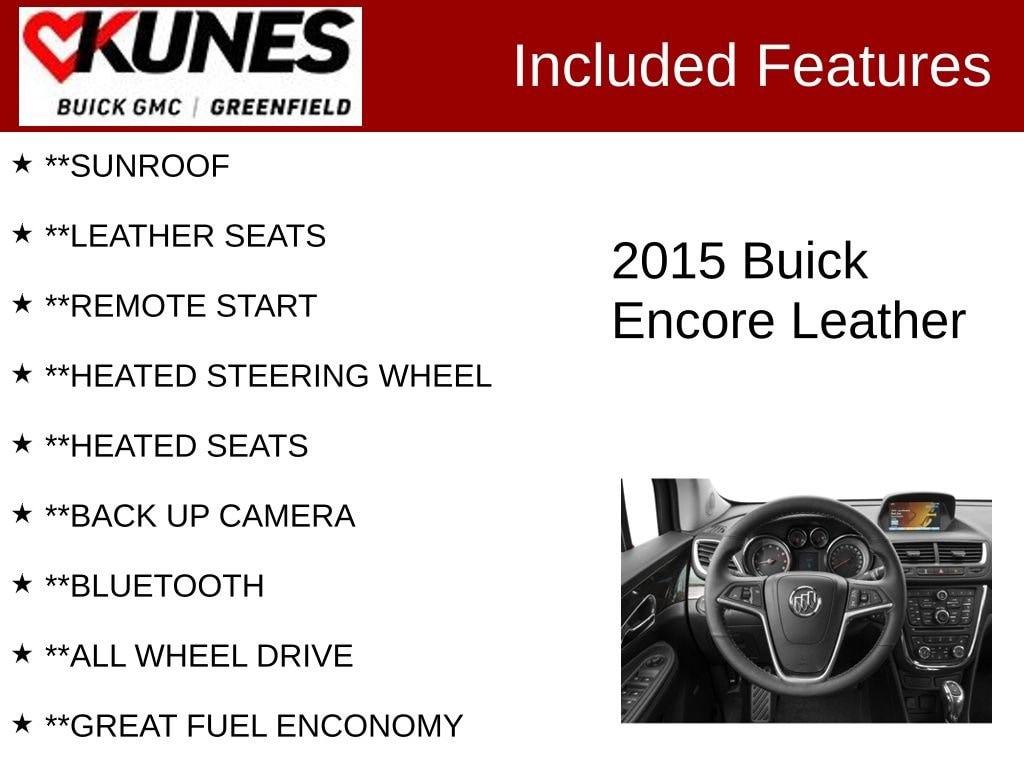 Used 2015 Buick Encore Leather with VIN KL4CJGSB1FB259105 for sale in Greenfield, WI