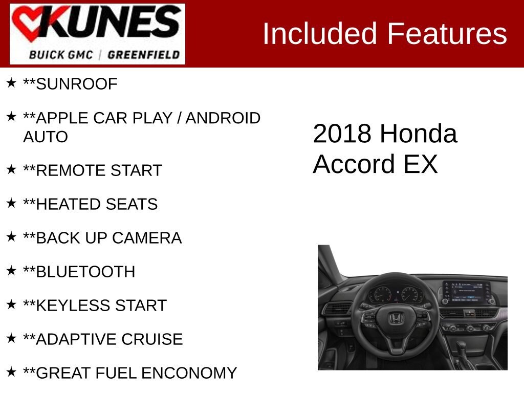Used 2018 Honda Accord Sedan EX 1.5T