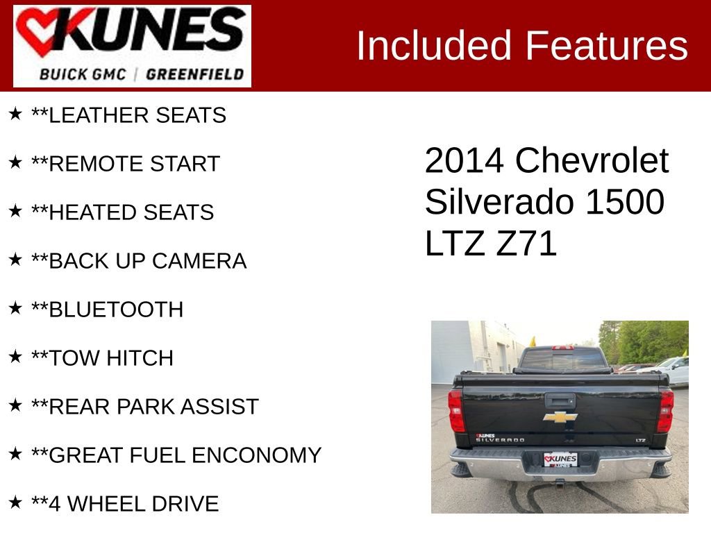 Used 2014 Chevrolet Silverado 1500 LTZ with VIN 1GCVKSEC1EZ177562 for sale in Greenfield, WI