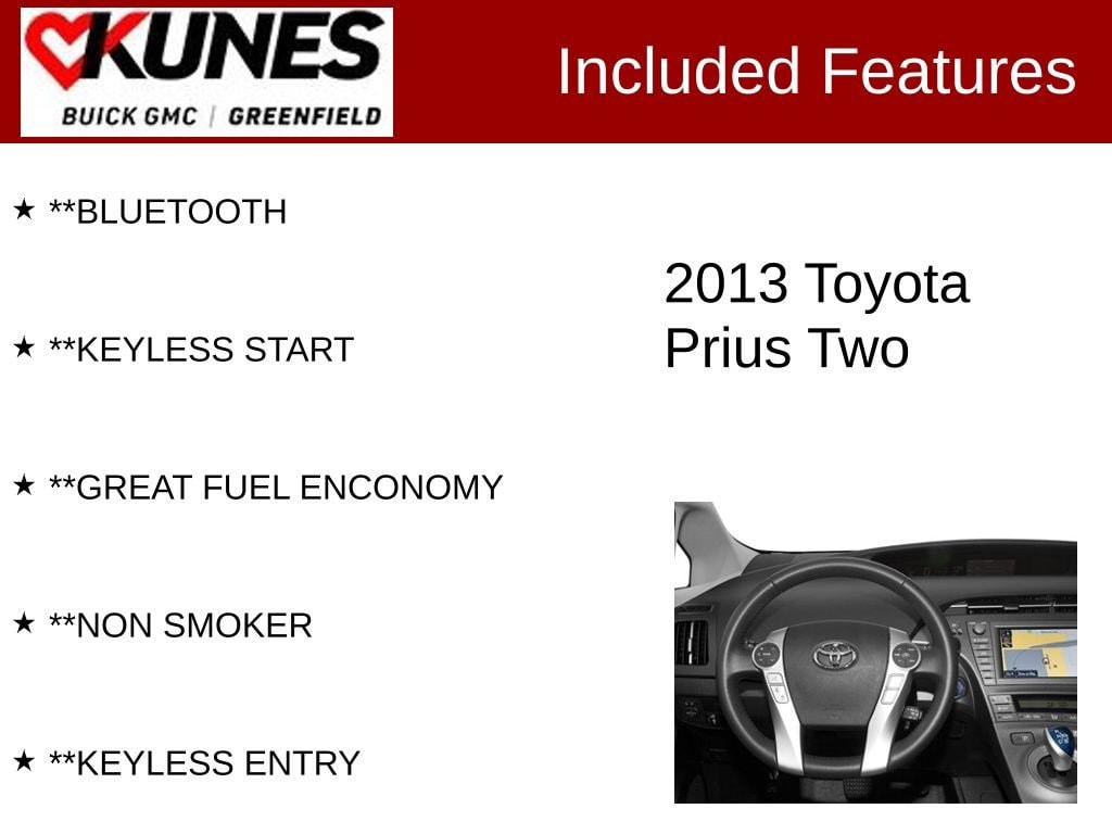 Used 2013 Toyota Prius Two with VIN JTDKN3DU8D5598484 for sale in Greenfield, WI
