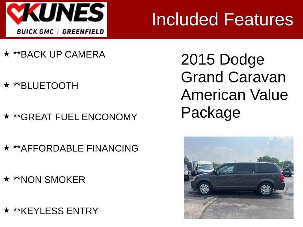 Used 2015 Dodge Grand Caravan American Value Package with VIN 2C4RDGBG3FR518326 for sale in Greenfield, WI