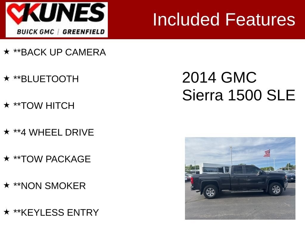 Used 2014 GMC Sierra 1500 SLE with VIN 1GTV2UEC1EZ351710 for sale in Greenfield, WI
