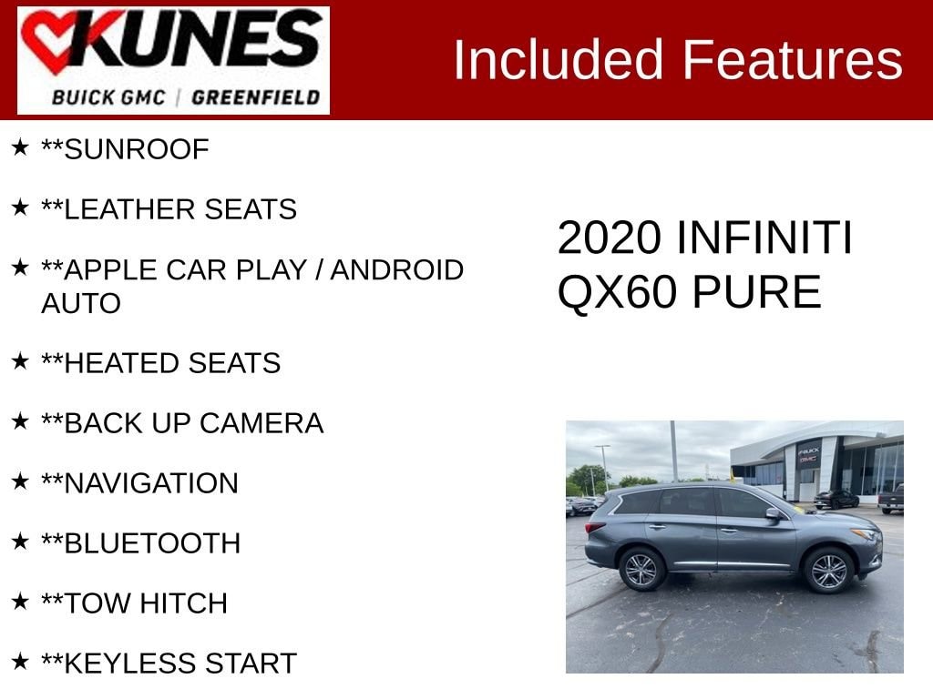 Used 2020 INFINITI QX60 PURE with VIN 5N1DL0MM5LC521560 for sale in Greenfield, WI