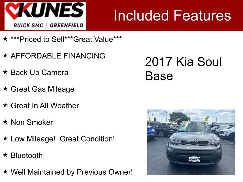 Used 2017 Kia Soul Base with VIN KNDJN2A29H7458396 for sale in Greenfield, WI